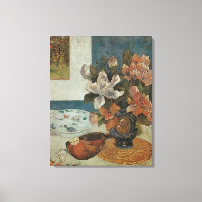 Chinese Peonies and Mandolin by Paul Gauguin Canvas Print (Front)