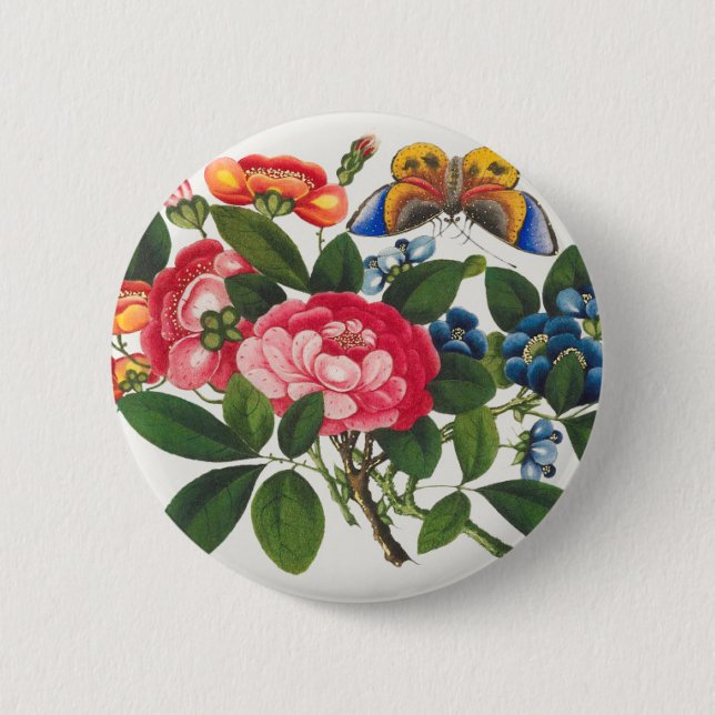 Chinese Peony Colourful Flower Qing Dynasty 6 Cm Round Badge (Front)
