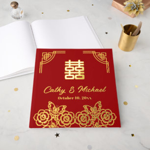 Chinese peony flower butterfly wedding papercut  guest book