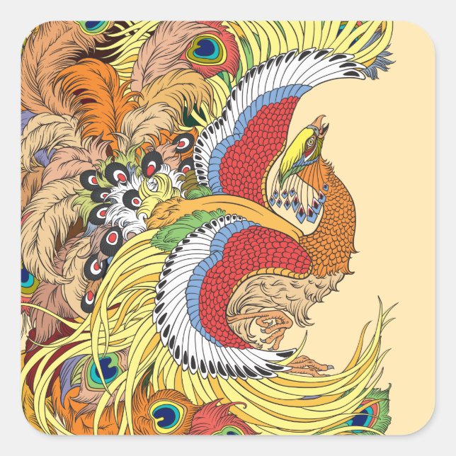 Chinese phoenix feng huang square sticker (Front)