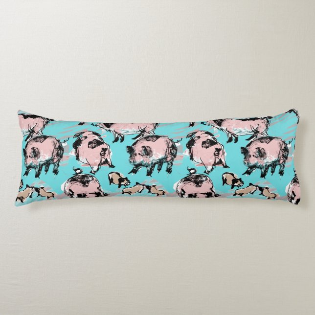 Chinese Pig Year Birthday Original drawing Blue BP Body Cushion (Front)