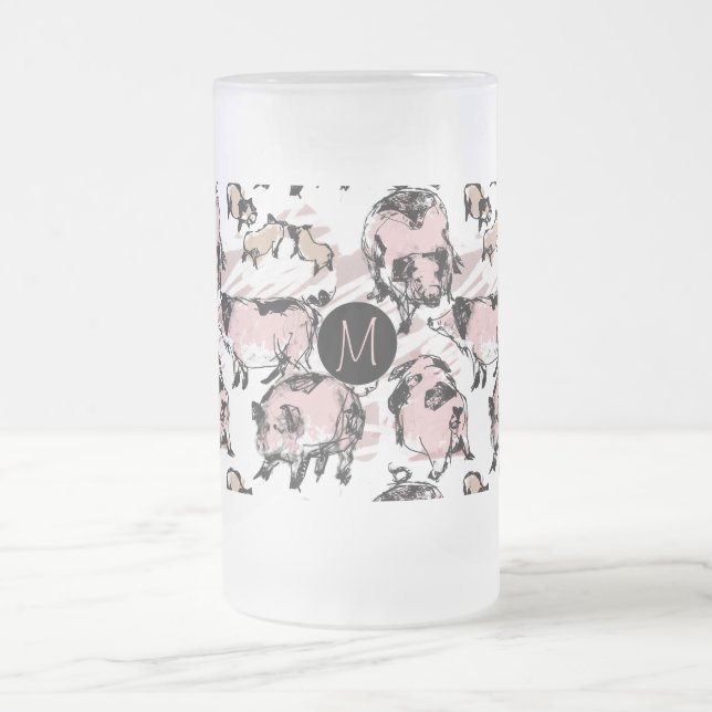 Chinese Pig Year Original Birthday Monogram FG Frosted Glass Beer Mug (Center)