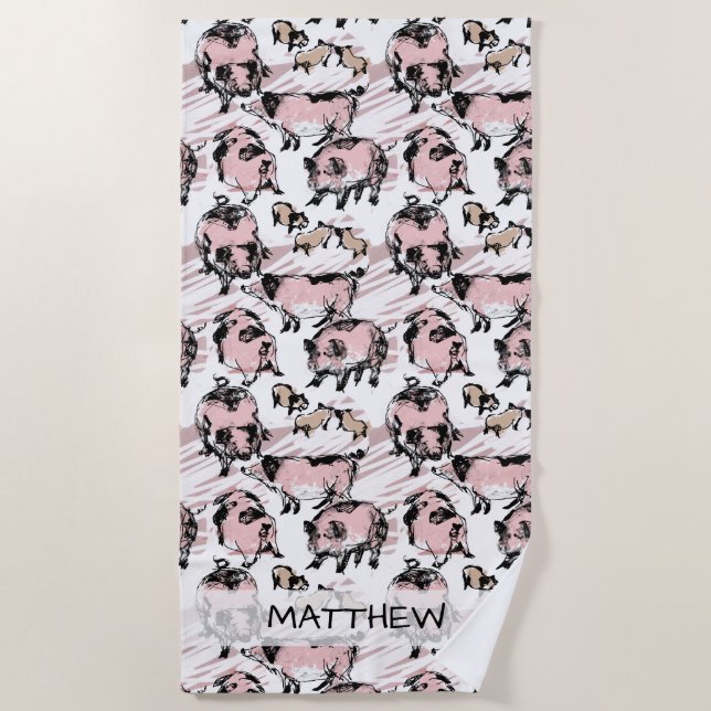 Chinese Pig Year Original drawing Name Birthday BT Beach Towel (Front)