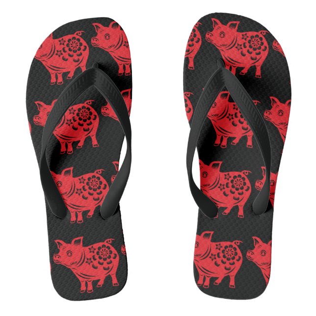 Chinese Pig Year Red Papercut Men Flip Flop (Footbed)