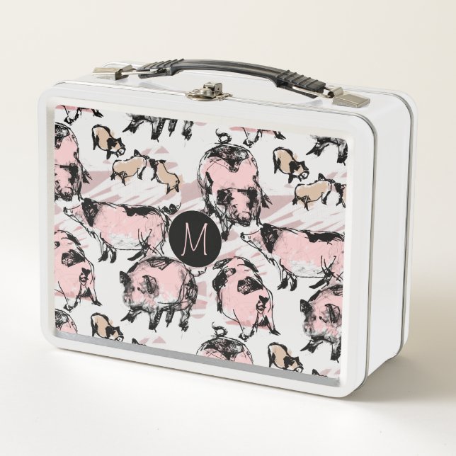 Chinese Pig Year Zodiac Original Monogram LB Metal Lunch Box (Front)