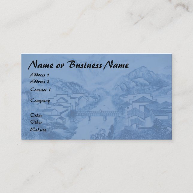 Chinese Porcelain Blue Crane Business Card (Front)