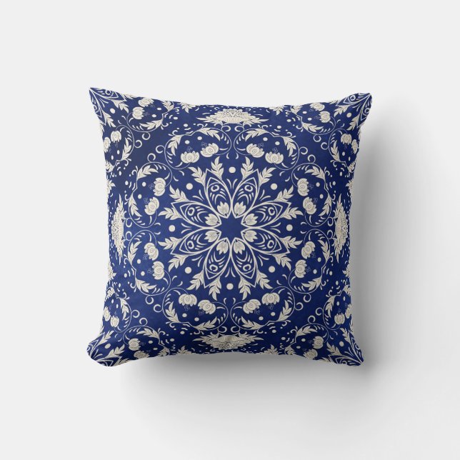 Chinese Porcelain: Blue Watercolor Floral Cushion (Front)