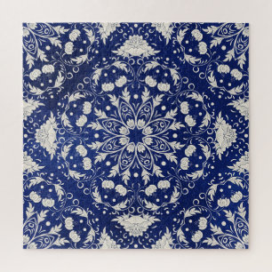 Chinese Porcelain: Blue Watercolor Floral Jigsaw Puzzle