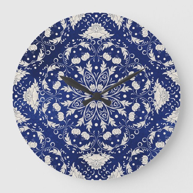 Chinese Porcelain: Blue Watercolor Floral Large Clock (Front)