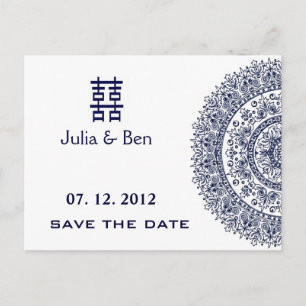 Chinese Porcelain Double Happiness Save the Date Announcement Postcard
