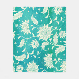 Chinese Porcelain Floral Watercolor Fleece Blanket