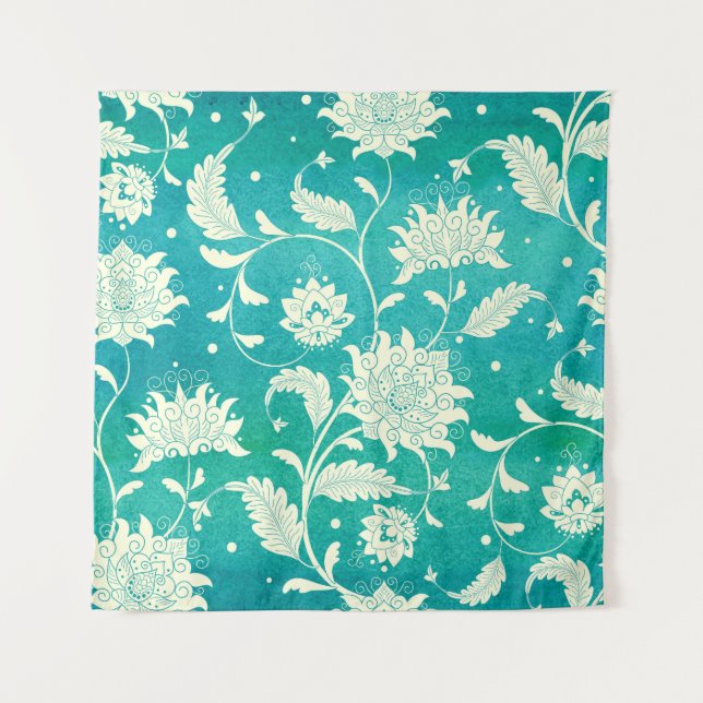 Chinese Porcelain Floral Watercolor Tapestry (Front)