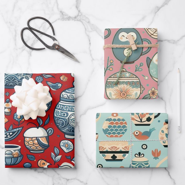 Chinese pottery art wrapping paper sheet (Front)