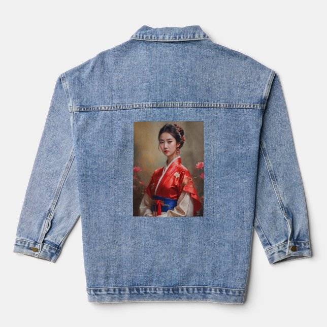 Chinese Princess Portrait Denim Jacket (Back)