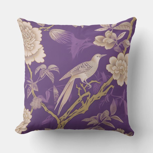 Chinese purple gold floral  cushion (Front)
