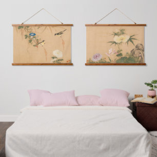 Chinese Qing Dynasty Birds and Flowers Hanging Tapestry