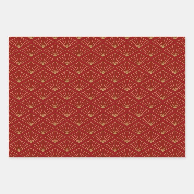 Chinese Rabbit Year Red Gold Golden Zodiac Asian  Wrapping Paper Sheet (Front)