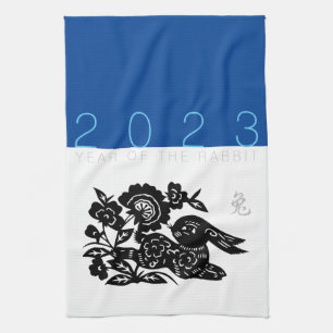 Chinese Rabbit Year Zodiac paper-cut KT  Tea Towel