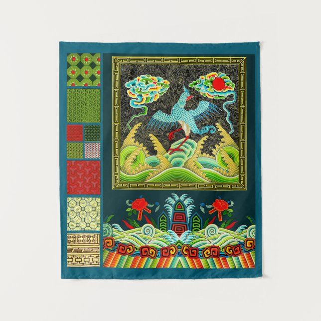 Chinese Rank Badge and Motifs Collage Tapestry (Front)