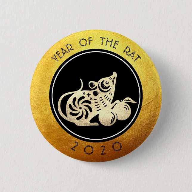 Chinese Rat New Year 2020 Paper-cut 2 RB 6 Cm Round Badge (Front)
