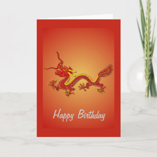 Chinese Red And Gold Dragon Birthday Card