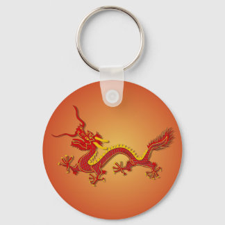 Chinese Red And Gold Dragon Keychain
