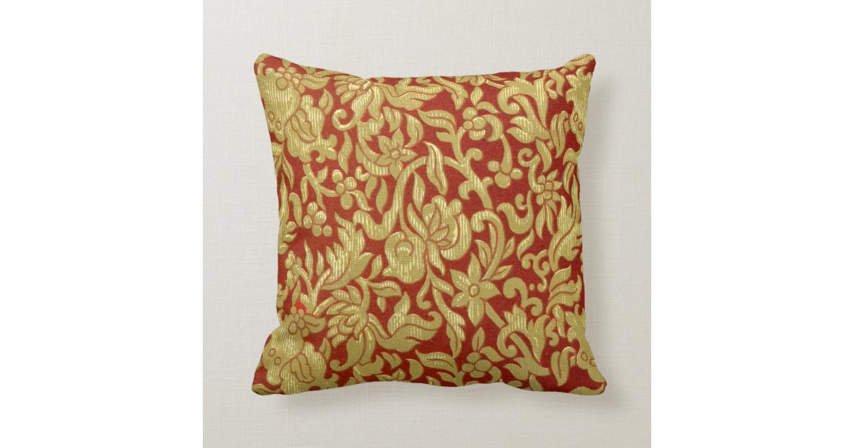 Chinese Red and Gold Pattern Cushion Zazzle.co.uk