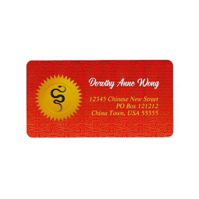 Chinese Red and Gold Snake Zodiac Address Label (Front)