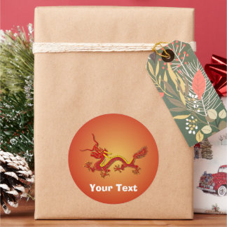 Chinese Red And Gold Year Dragon Name Badge Classic Round Sticker