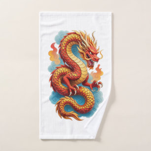 Chinese Red Dragon Fiery Illustration-67561 Hand Towel