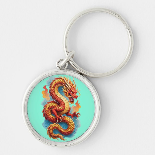 Chinese Red Dragon Fiery Illustration-67561 Key Ring (Front)