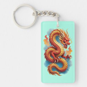 Chinese Red Dragon Fiery Illustration Key Ring