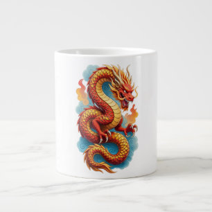 Chinese Red Dragon Fiery Illustration Large Coffee Mug