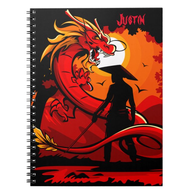 Chinese Red Dragon Keeper Personalise Name Notebook (Front)
