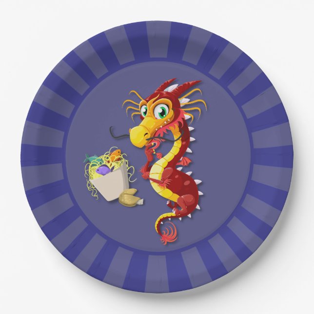 Chinese Red Dragon Takeout Paper Plate (Front)