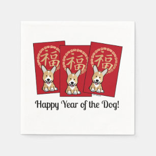 Chinese Red Envelope Lucky Corgi Year of the Dog Napkin