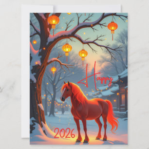 Chinese Red Fire Horse New Year 2026  Holiday Card