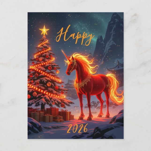 Chinese Red Fire Horse New Year 2026  Holiday Postcard (Front)