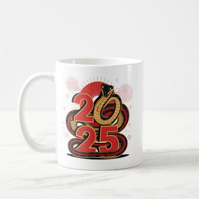 Chinese red Gold Happy Lunar New Year Of The Snake Coffee Mug (Left)