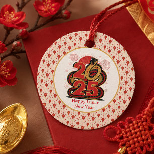 Chinese red Gold Happy Lunar New Year Of The Snake Favour Tags