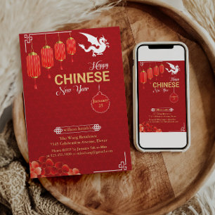 Chinese red Gold Happy Lunar New Year Of The Snake Holiday Card