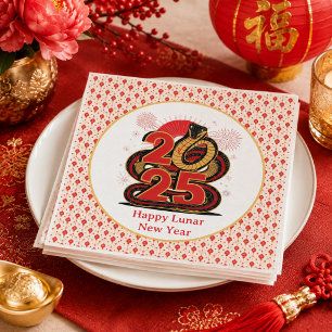 Chinese red Gold Happy Lunar New Year Of The Snake Napkin