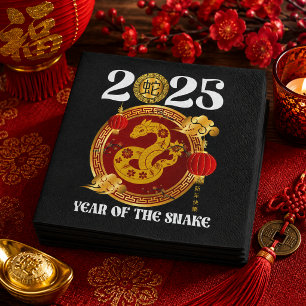Chinese red Gold Happy Lunar New Year Of The Snake Napkin