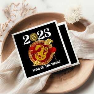 Chinese red Gold Happy Lunar New Year Of The Snake Napkin