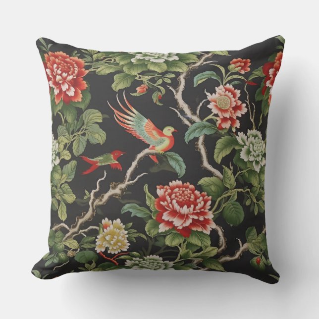 Chinese red green floral  cushion (Front)