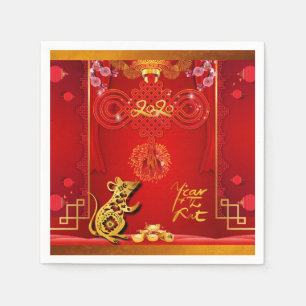 Chinese Red Knot Rat Year 2020 Party Paper Napkin