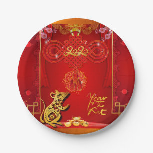 Chinese Red Knot Rat Year 2020 Party Paper Plate