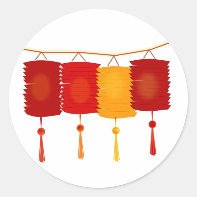 Chinese red lanterns New Year good luck graphic Classic Round Sticker (Front)