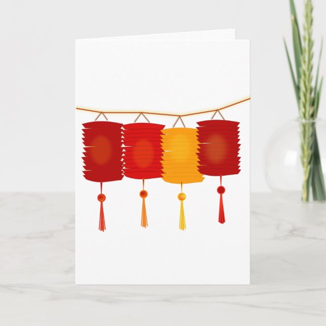Chinese red lanterns New Year good luck graphic Holiday Card (Front)