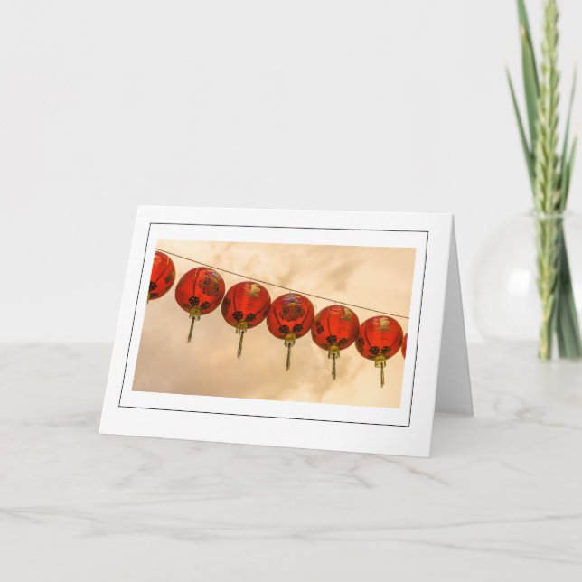 Chinese red lanterns view greeting card (Front)
